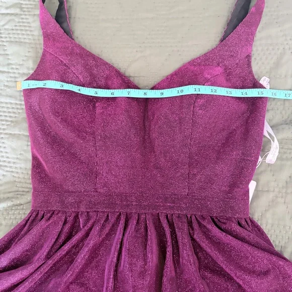 NWT Ellie Wilde Mon Cheri Fuchsia Metallic Shimmer Dress Lace Up Back Size 2 - Picture 8 of 9